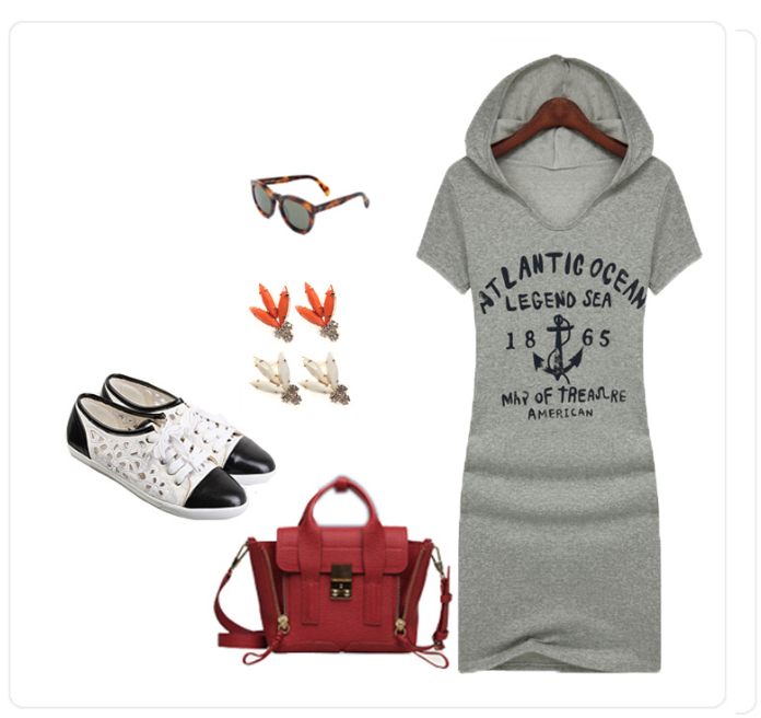 WD4523 Fashion Hooded Dress Grey
