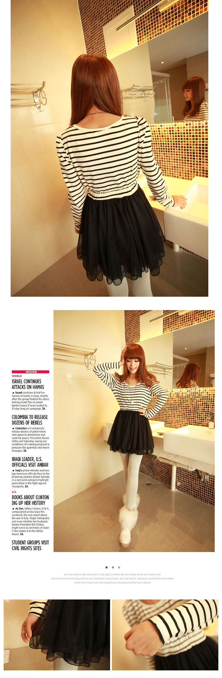 WD4628 Stripe One Piece Dress Black