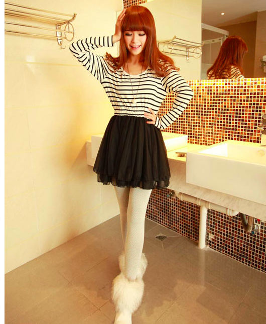 WD4628 Stripe One Piece Dress Black