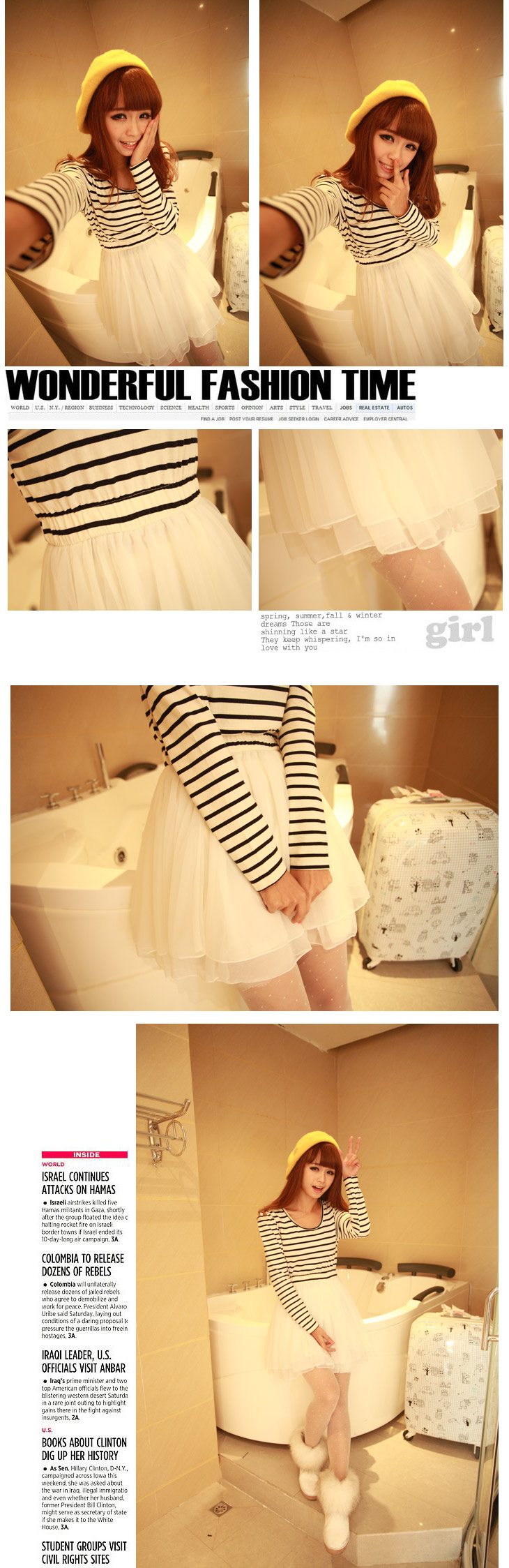 WD4628 Stripe One Piece Dress White