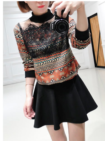 WT5273 Abstract Print Top Orange