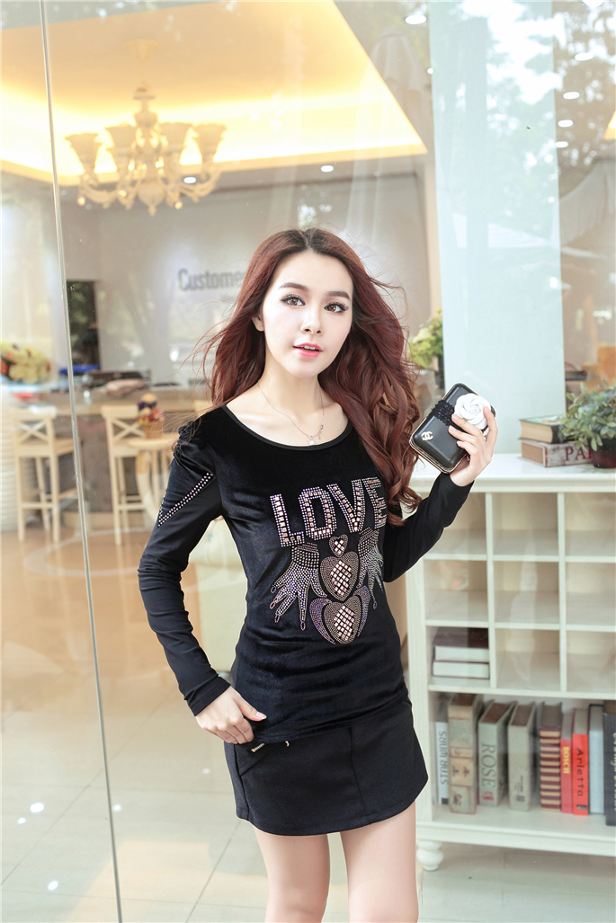 WT5459 Korea Fashion Sequin Top Black