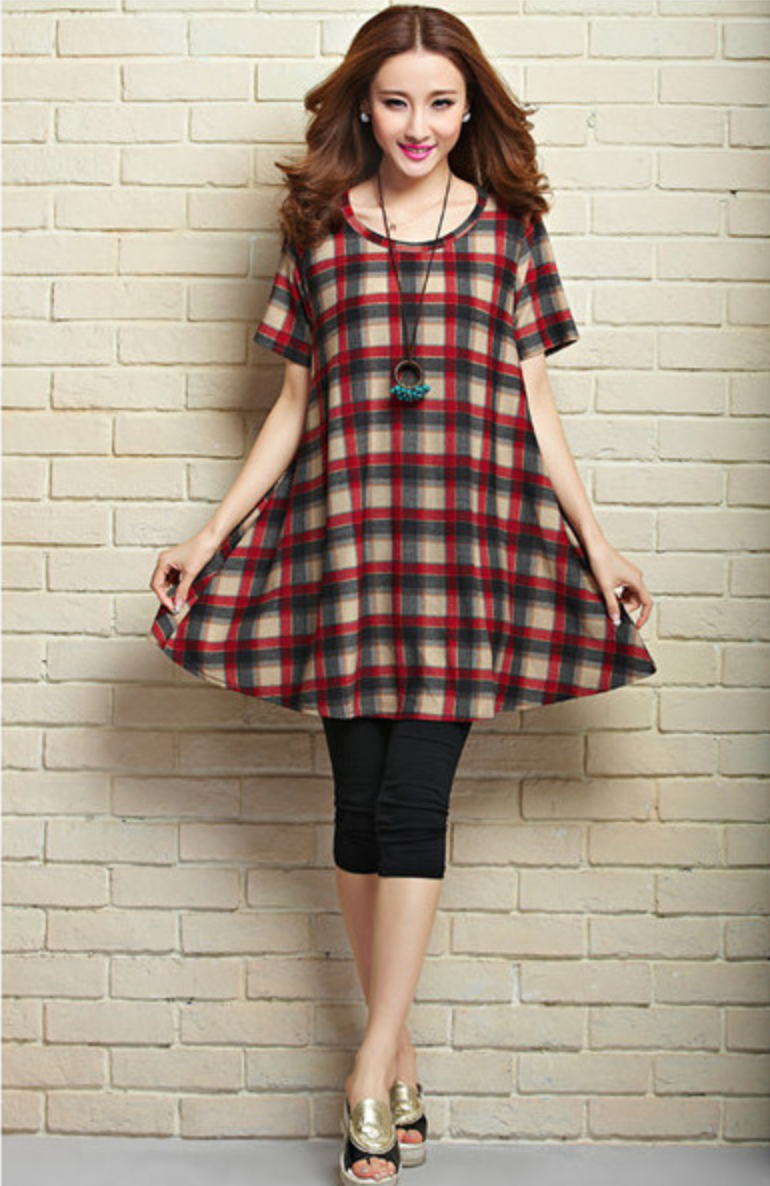 WD5700 Stylish Checker Dress Red