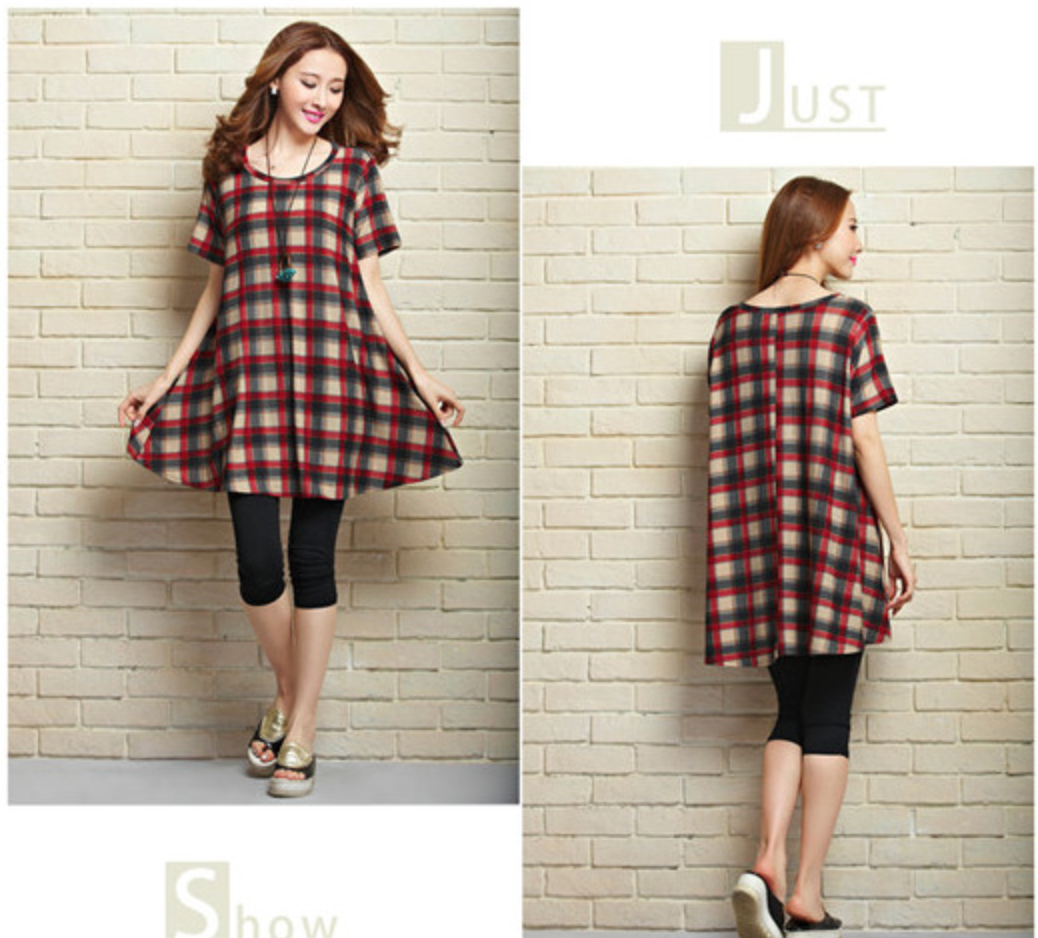 WD5700 Stylish Checker Dress Red