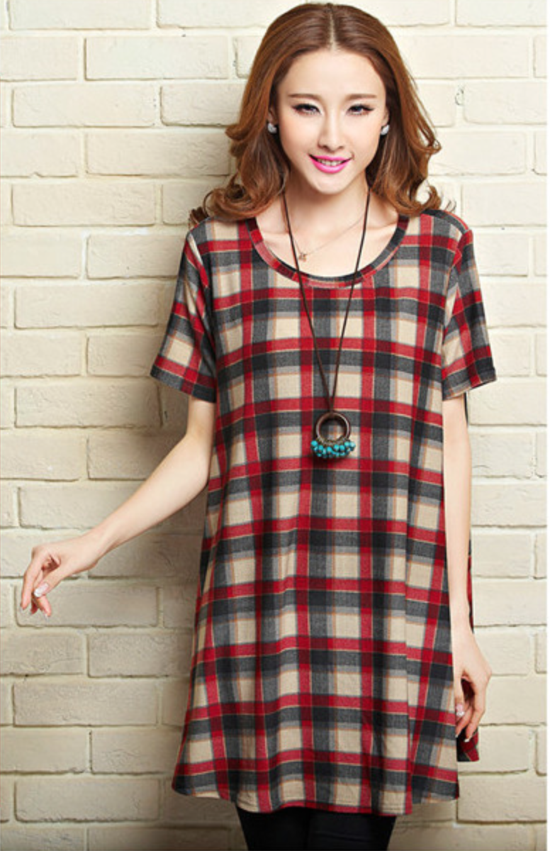 WD5700 Stylish Checker Dress Red