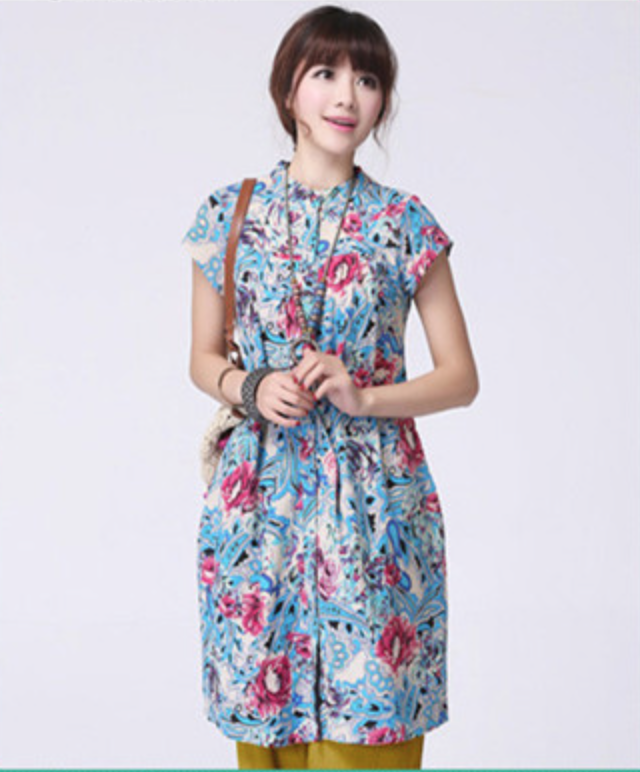 WT5876 Stylish Long Top Light Blue 