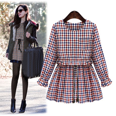 WD5878 Fashion Checker Dress Red
