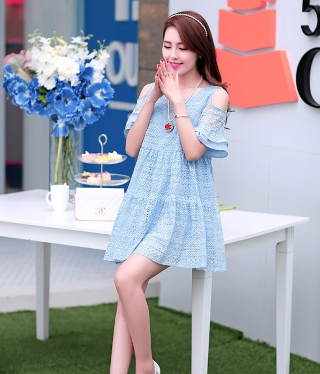 WD5889 Pretty Maternity Dress Blue