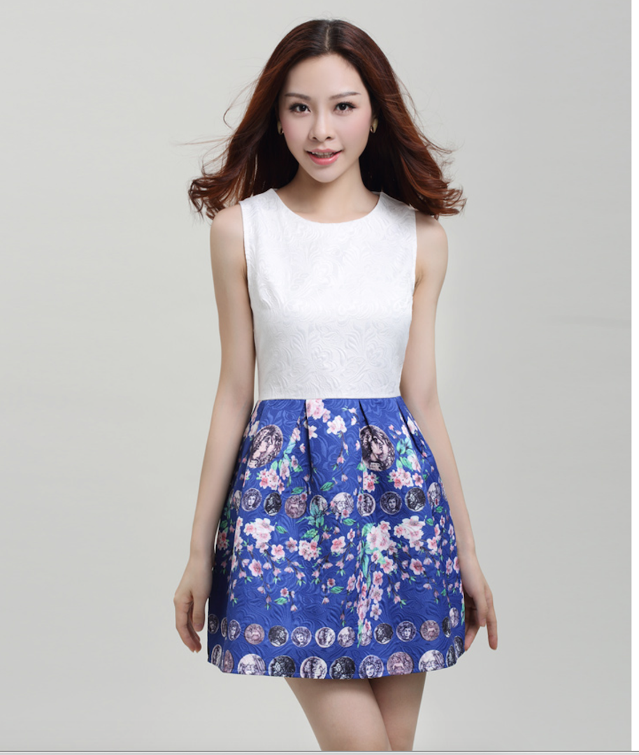 WD6063 Fashion One Piece Dress Blue