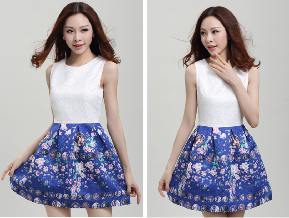 WD6063 Fashion One Piece Dress Blue