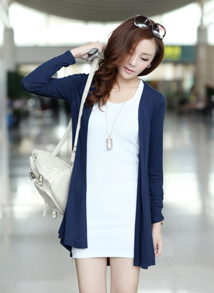 WJ3506 Korea Fashion Cardigan Dark Blue