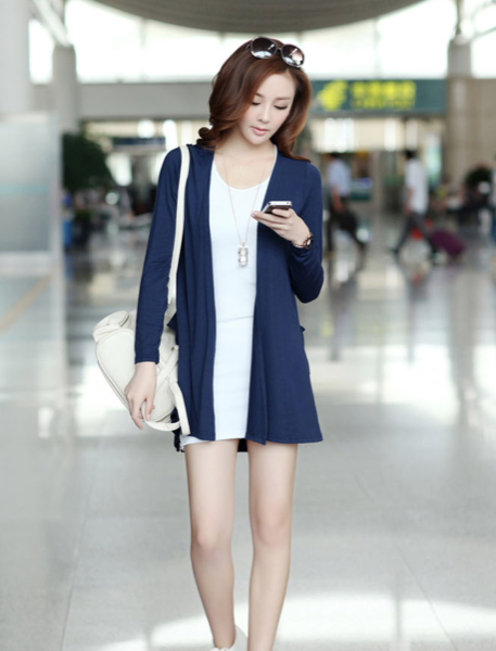WJ3506 Korea Fashion Cardigan Dark Blue