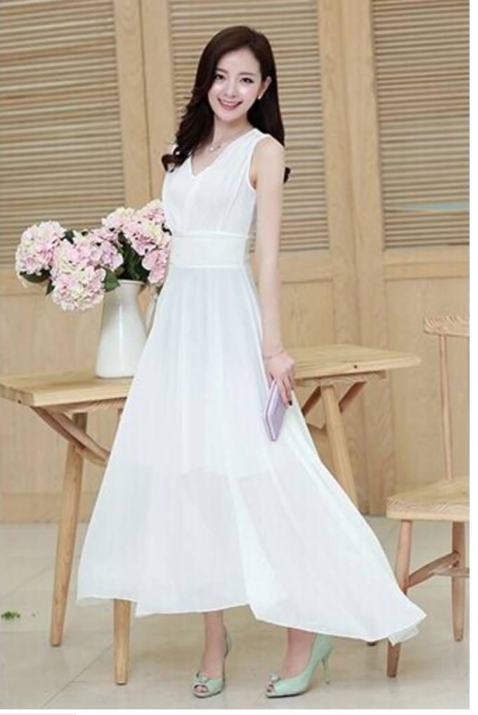 WD6155 Elegant Chiffon Dress White