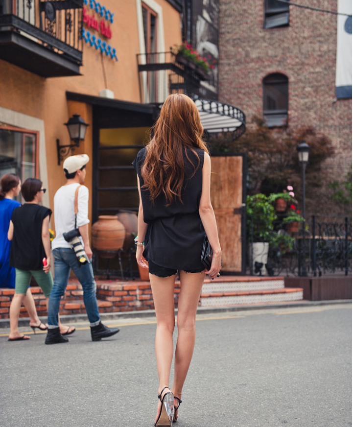 WT6186 Korea Stylish Chiffon Top Black