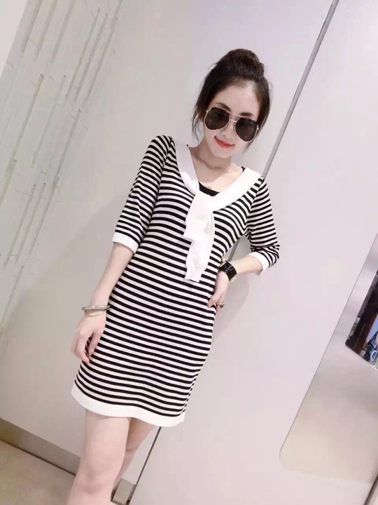 WD6400 Fashion Stripe Dress Black