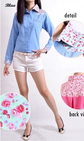 WT1139 Fashion Floral Top Blue