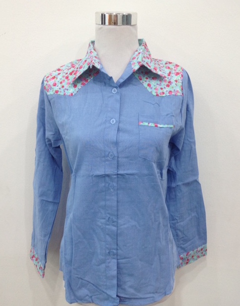 WT1139 Fashion Floral Top Blue