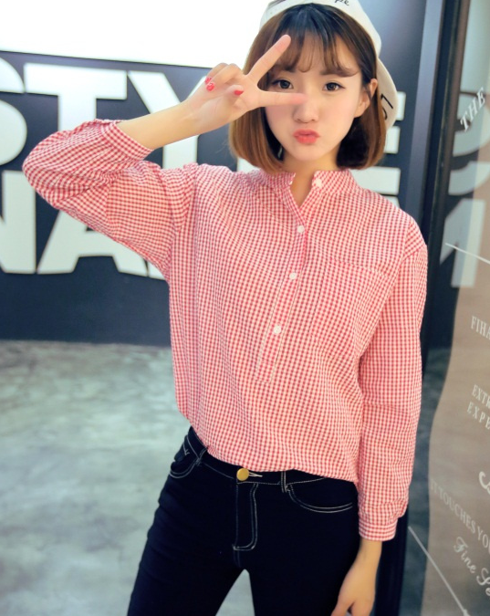 WT6525 Fashion Checker Top Pink