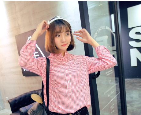 WT6525 Fashion Checker Top Pink