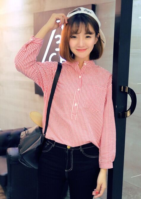 WT6525 Fashion Checker Top Pink