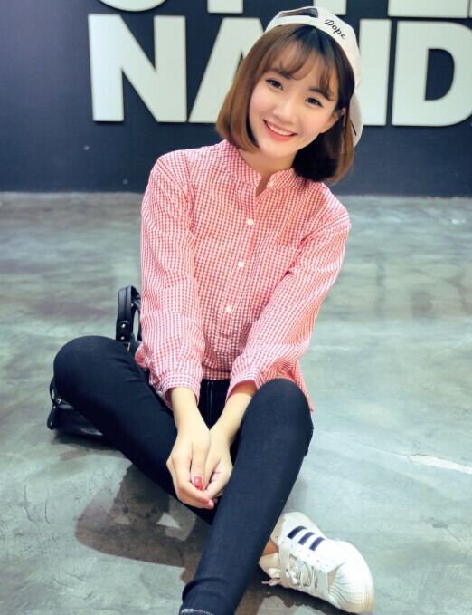 WT6525 Fashion Checker Top Pink