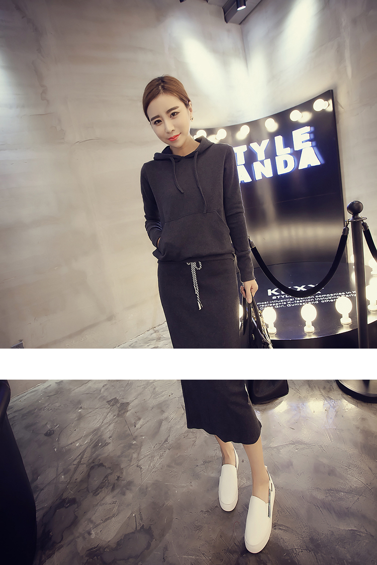 WT6585 Korea Fashion Top and Skirt Grey (1Set)