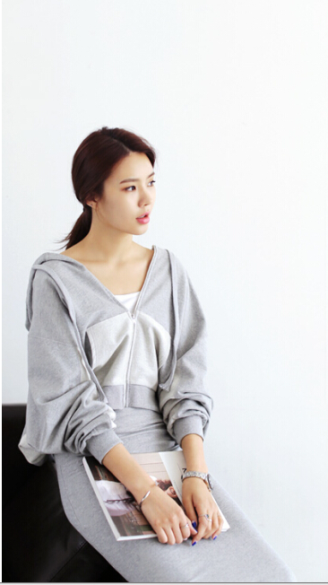 WT6618 Stylish Top and Skirt Grey (1 Set)