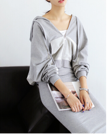 WT6618 Stylish Top and Skirt Grey (1 Set)