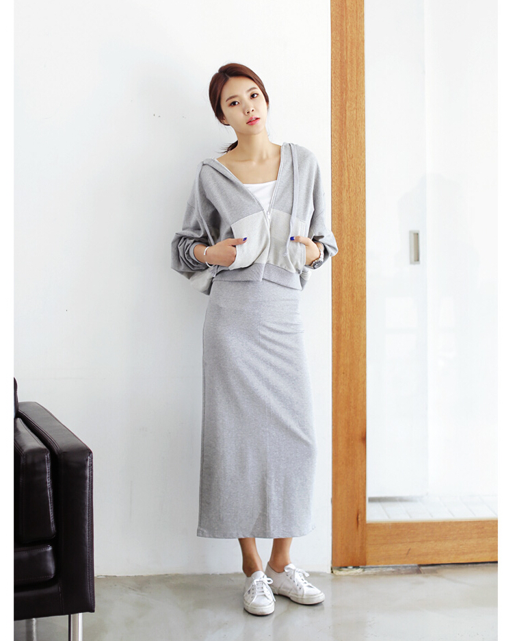 WT6618 Stylish Top and Skirt Grey (1 Set)