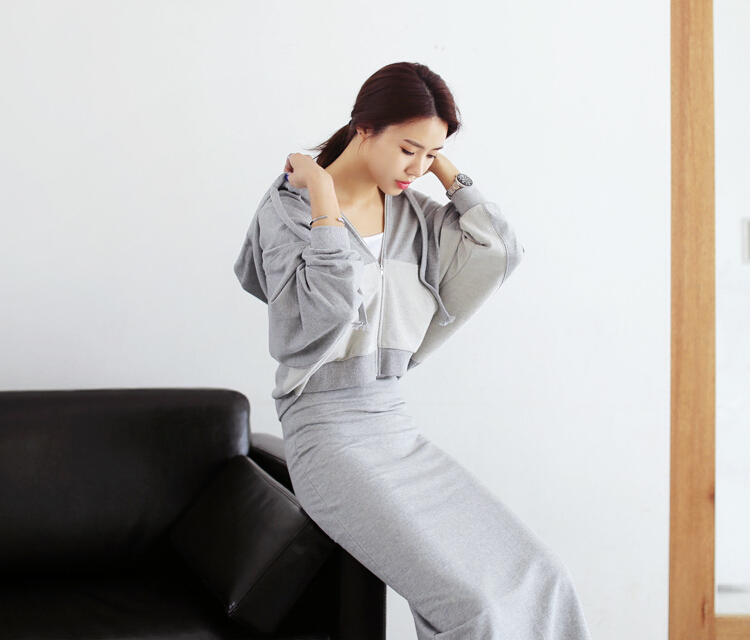 WT6618 Stylish Top and Skirt Grey (1 Set)