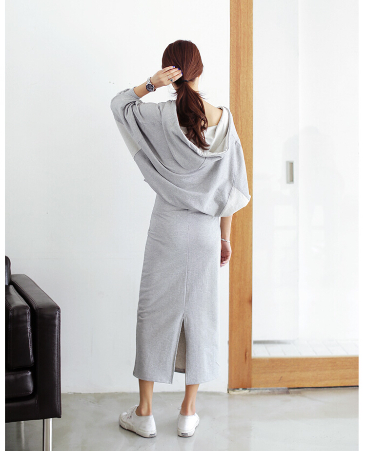 WT6618 Stylish Top and Skirt Grey (1 Set)