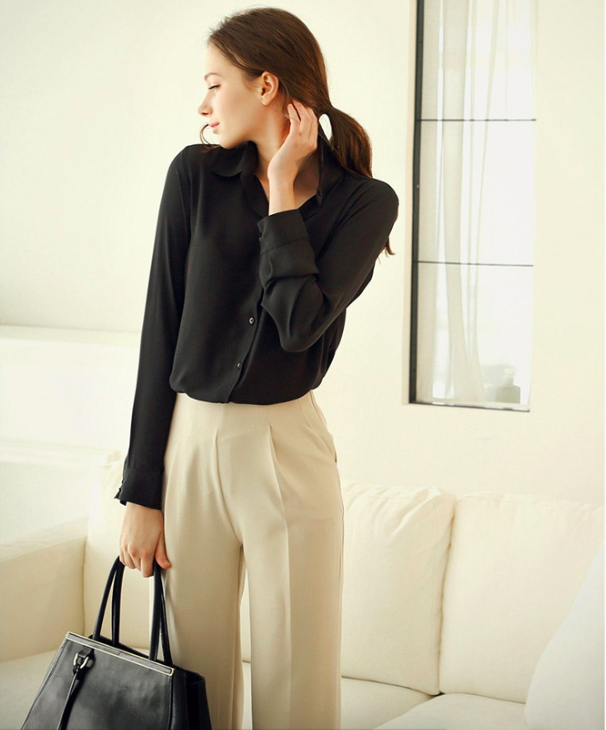 WT6626 Fashion Collar Top Black