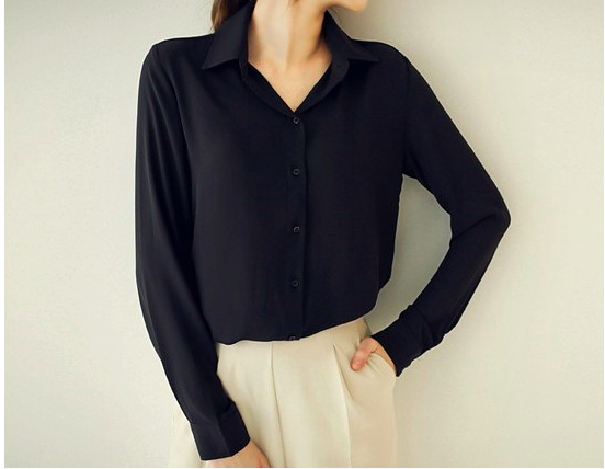 WT6626 Fashion Collar Top Black