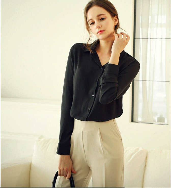 WT6626 Fashion Collar Top Black