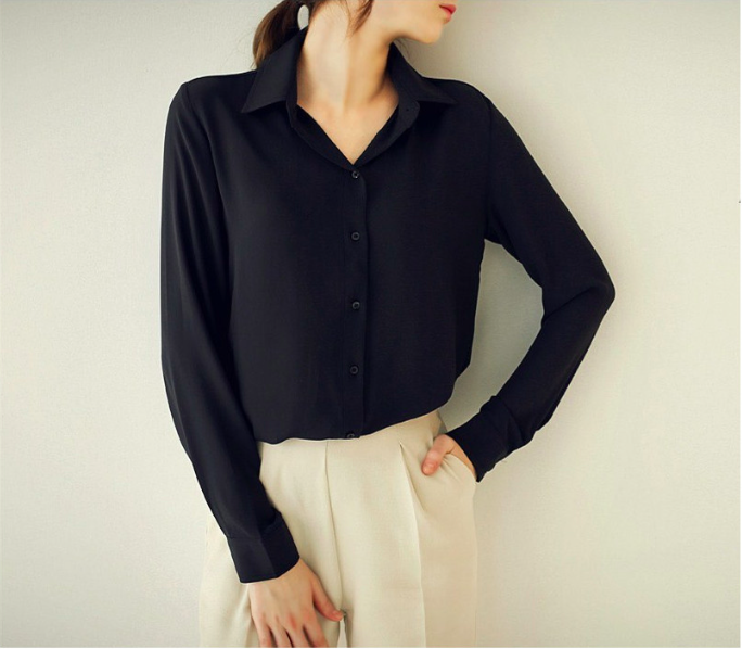 WT6626 Fashion Collar Top Black