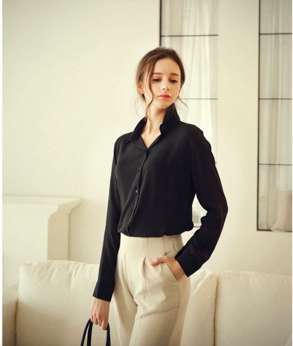 WT6626 Fashion Collar Top Black