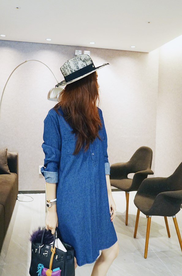 WD6633 Casual Denim Dress Dark Blue
