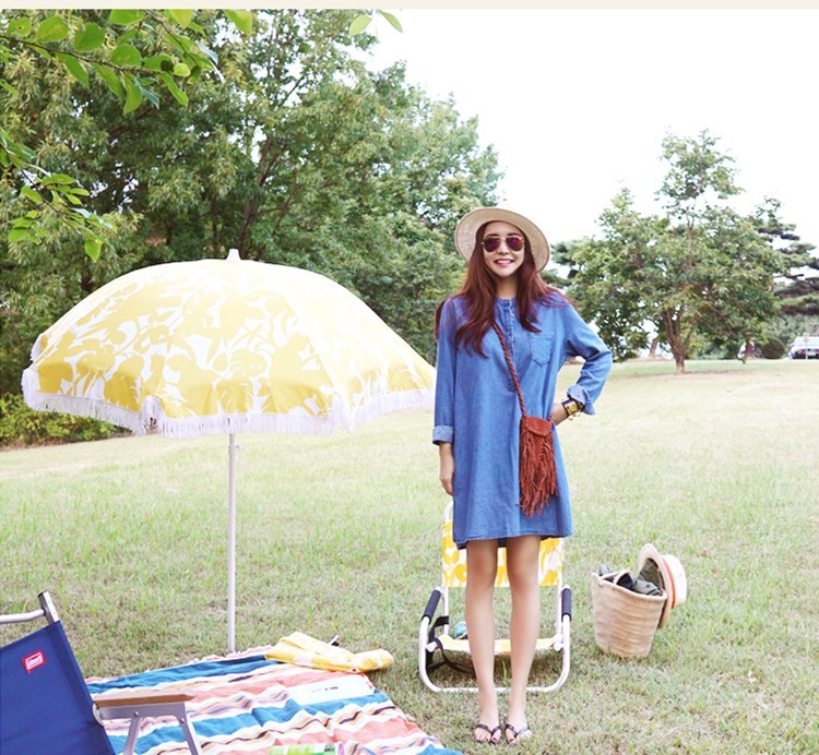 WD6633 Casual Denim Dress Dark Blue