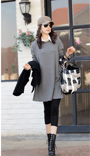 WT6677 Fashion Long Top Light Grey