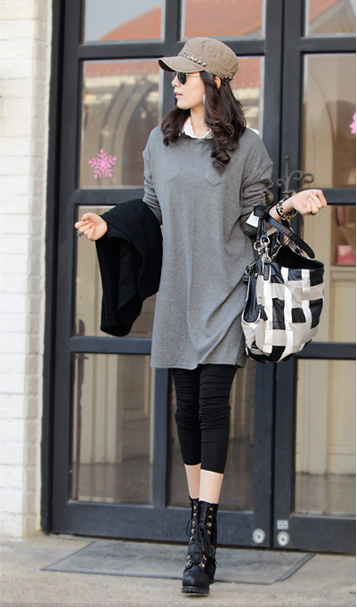 WT6677 Fashion Long Top Light Grey