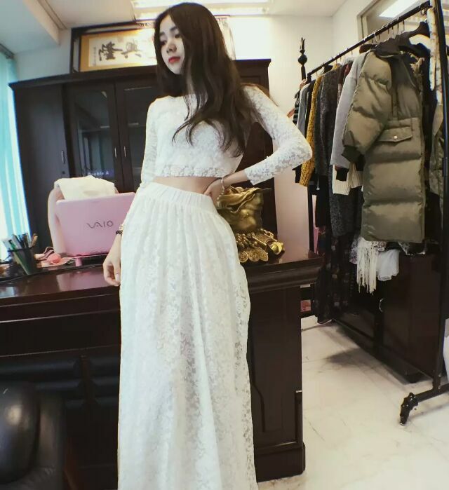 WT6729 Lace Top and Skirt White (1 Set)
