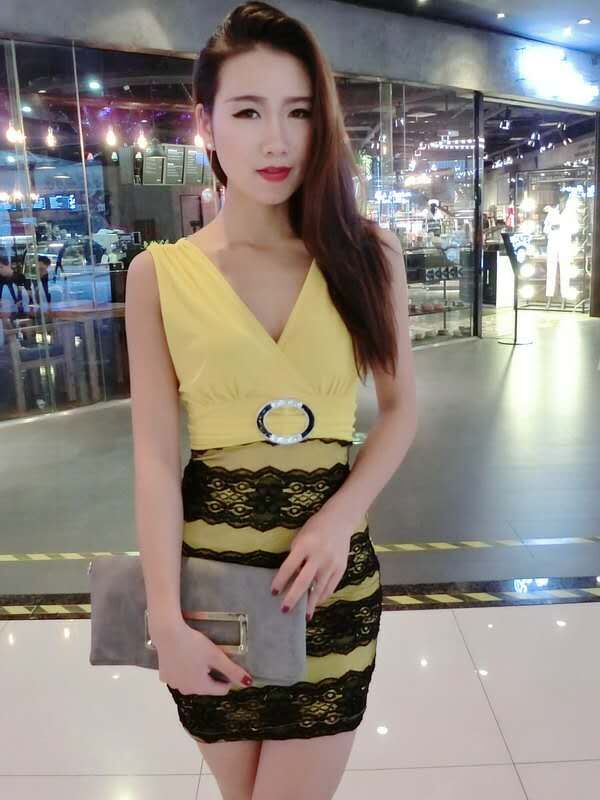 WD6901 Sexy Hugging Dress Yellow