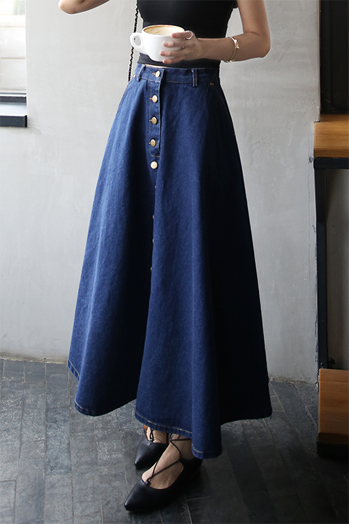 WK3701 Stylish Denim Skirt Dark Blue