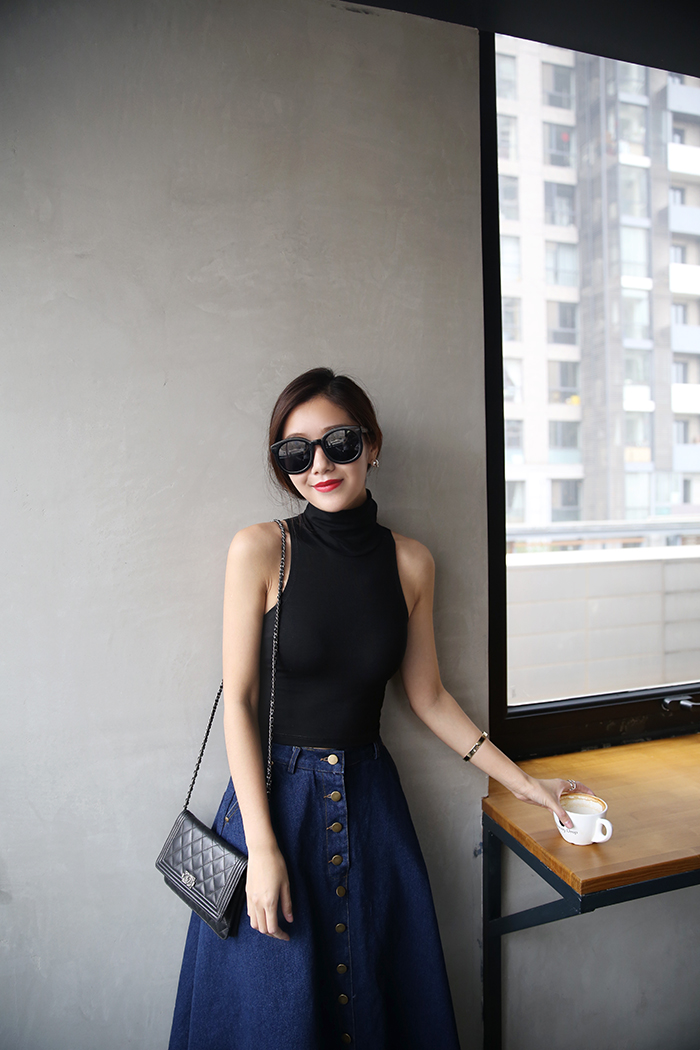 WK3701 Stylish Denim Skirt Dark Blue