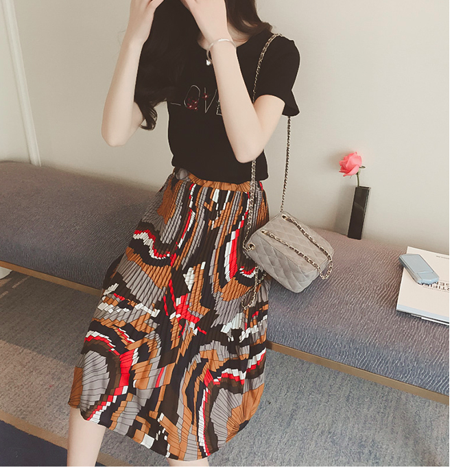 WK6989 Chiffon Pleated Skirt Orange