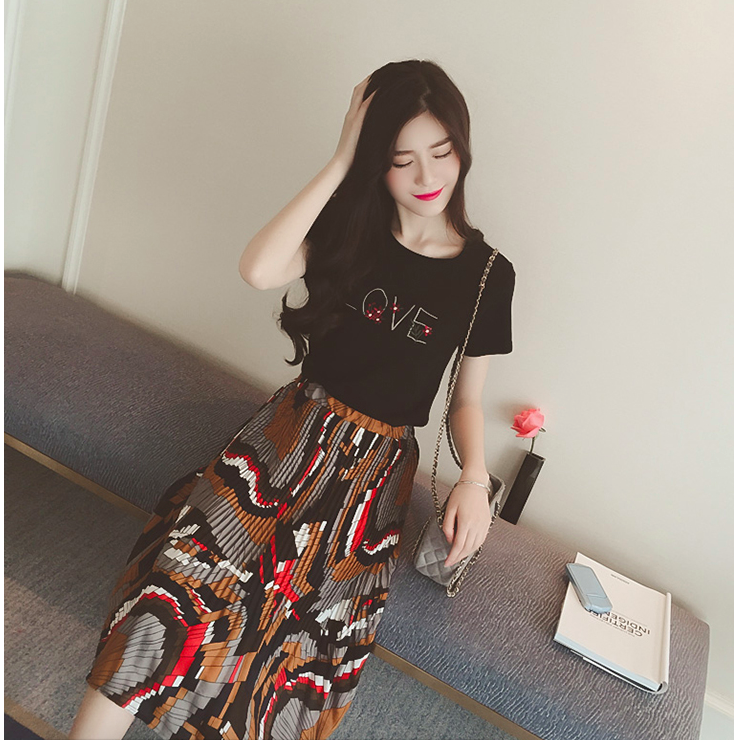 WK6989 Chiffon Pleated Skirt Orange