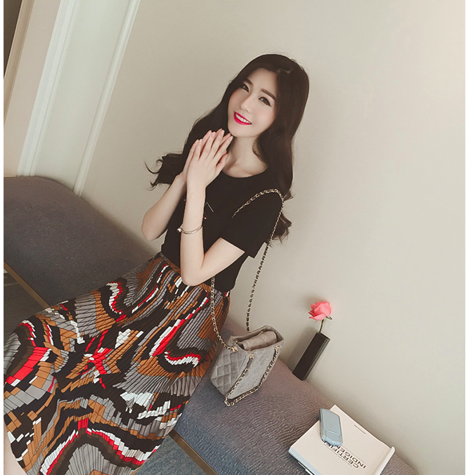WK6989 Chiffon Pleated Skirt Orange