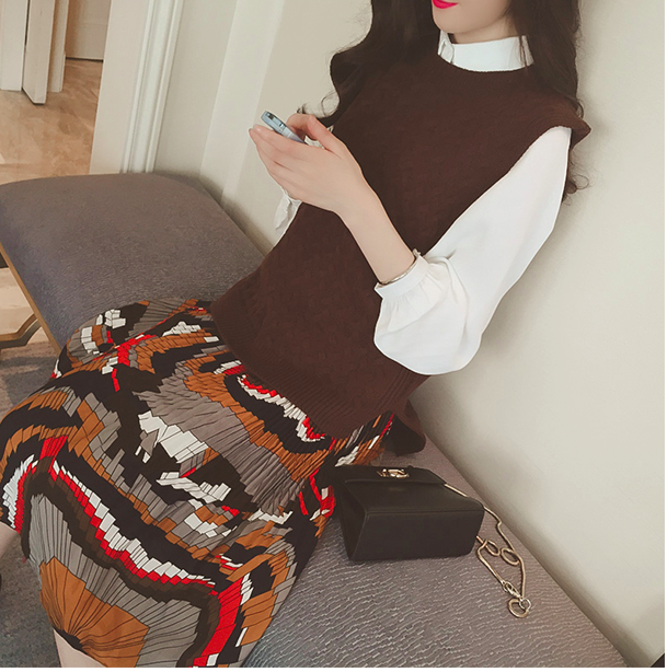 WK6989 Chiffon Pleated Skirt Orange