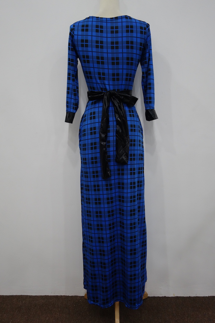 WD6990 Checker Maxi Dress Dark Blue