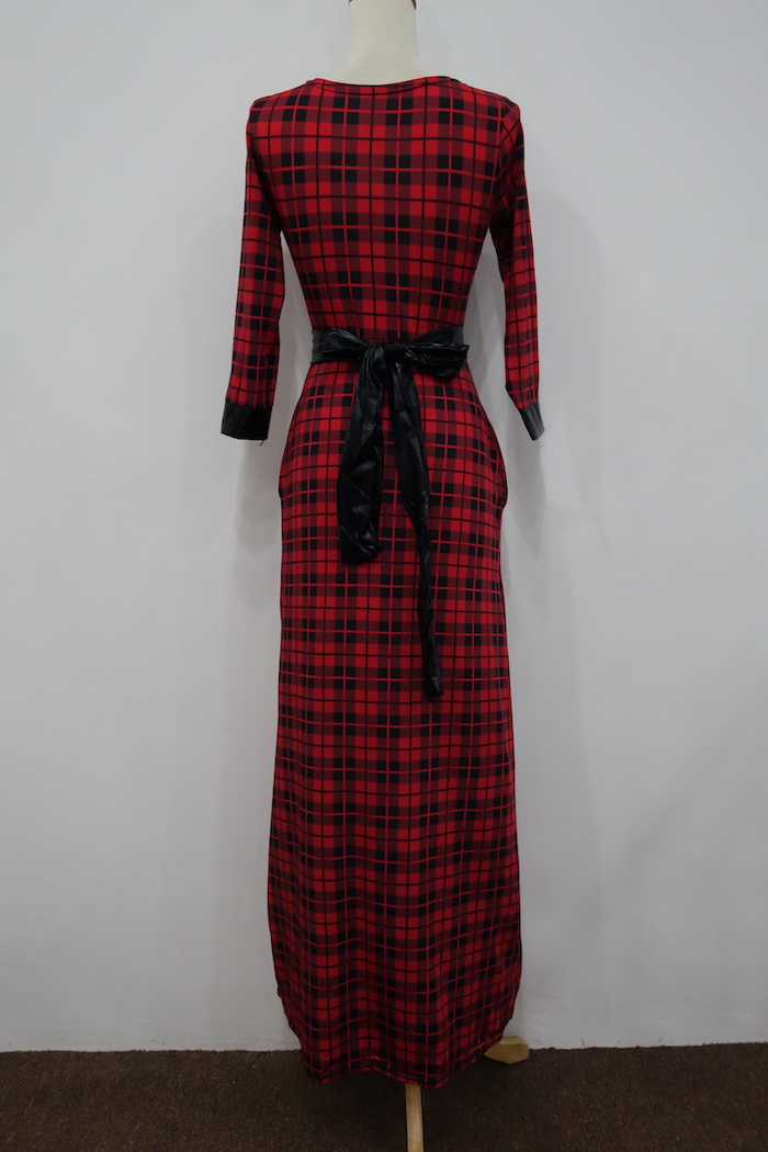 WD6990 Checker Maxi Dress Red